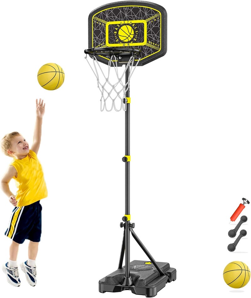 GILIKOKO Kids Basketball Hoop Adjustable Height 3.6 ft-6.2 ft Indoor Outdoor Toddler Plastic Basketball Goal Outside Yard Games Toys Gifts for Children - Image 1